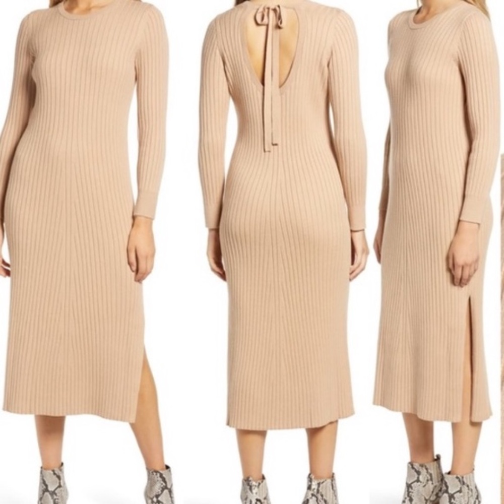 WAYF x BFF Hollie Women's Long Sleeve Knit Sweater Midi Dress Cream XSmall New